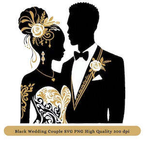 Clipart couple mariage noir PNG SVG | Jeunes mariés afro-américains SVG png | Illustration de mariage | Graphiques de couple | Amour noir