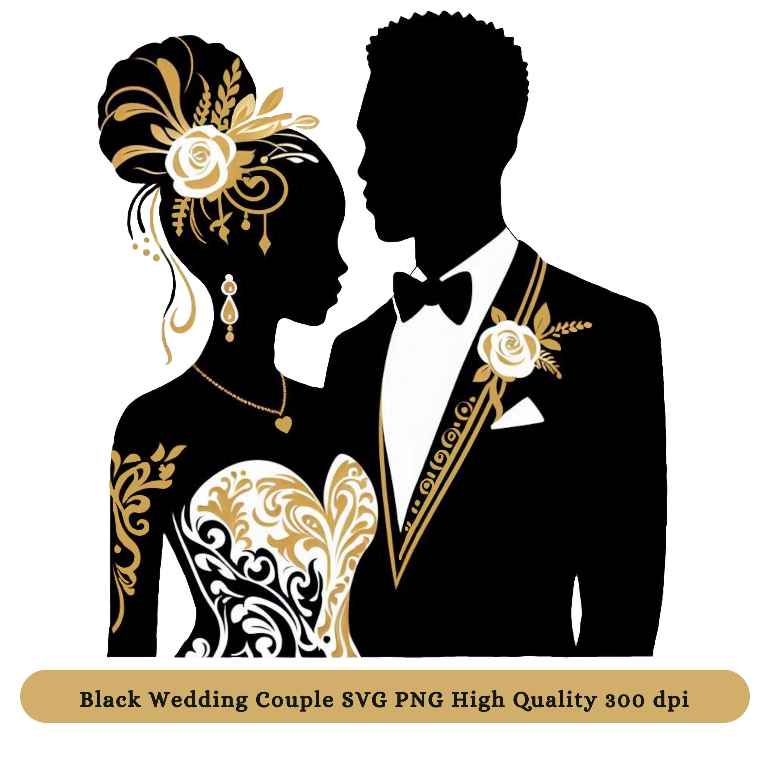 Black Wedding Couple Clipart PNG SVG | African American Bride and Groom ...