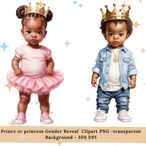 Black Gender Reveal PNG SVG Clipart, Black Boy Girl Baby Shower Svg Png Clipart, African American Prince or Princess