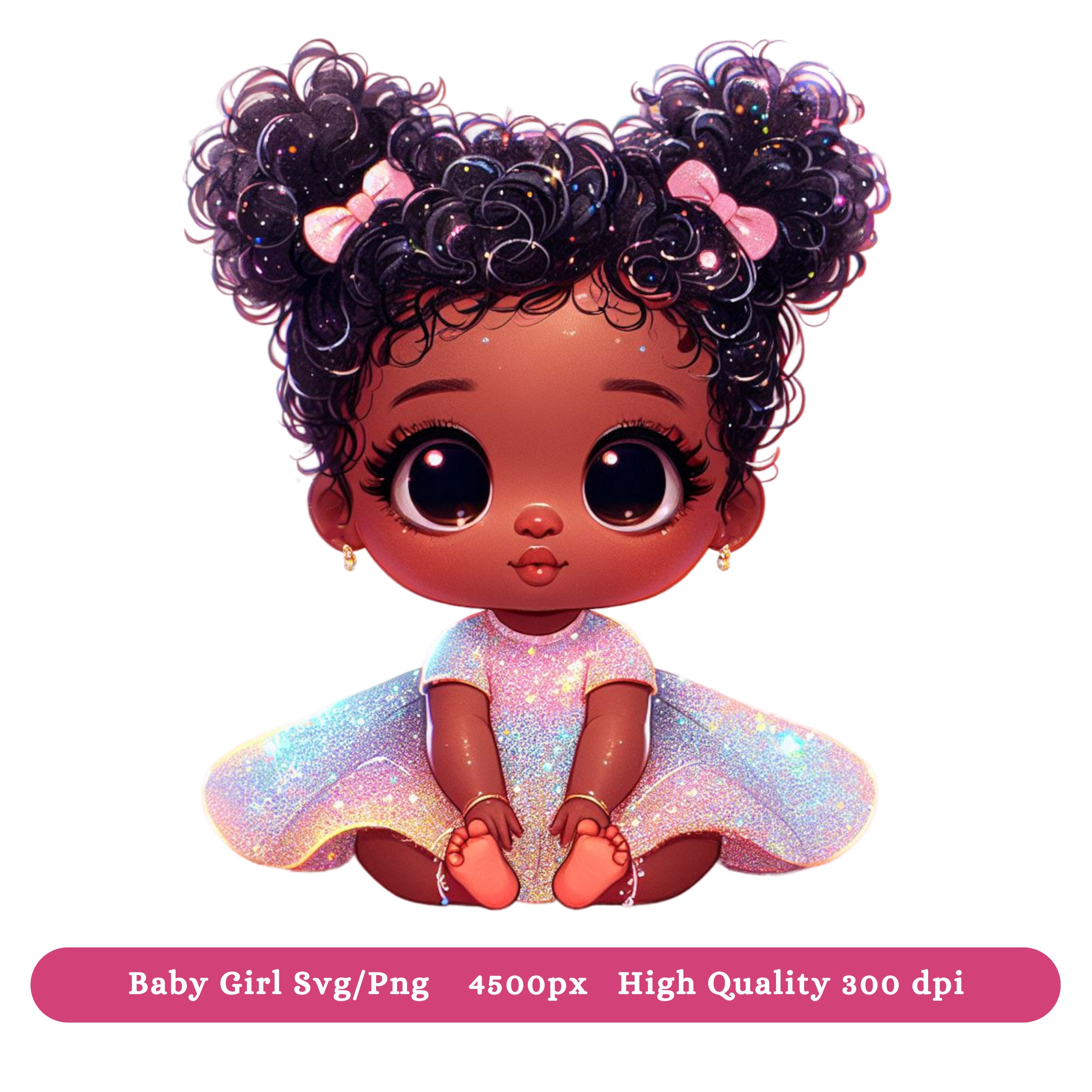 Black Baby Girl SVG PNG Clipart - Black Baby Shower Png Clipart for Invitations and other DIY Projects