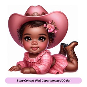 Western Black Baby Cowgirl Baby Shower PNG Clipart , Wild West Baby Girl PNG Clipart Sublimation DTF T-Shirt Invite Image
