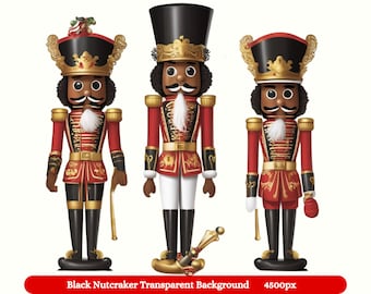 African American Nutcracker Clipart PNG, Christmas Decoration Clip Art Set for Cards, T Shirts, and other DIY Projects - Instant Download