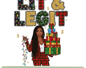 Black Woman Christmas PNG Sublimation Design | Afro Christmas Image for T Shirts | Melanin Holiday  Clipart