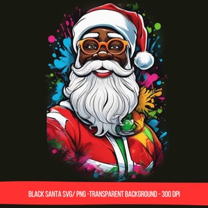 Black Santa SVG PNG Clipart, African American Christmas Santa T Shirt SVG, dtf Black People Christmas Designs