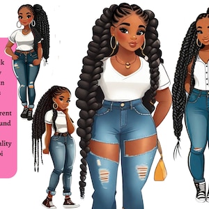 Imágenes prediseñadas de chica negra con curvas – Conjunto de imágenes PNG de atuendo vaquero (descarga digital)