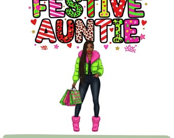 Black Woman Christmas PNG Sublimation Design | Festive Afro Clipart (Digital Download)