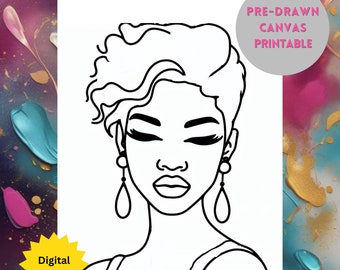 Pre-Drawn Canvas, Woman Portrait, Paint and Sip Party (Digital Download)