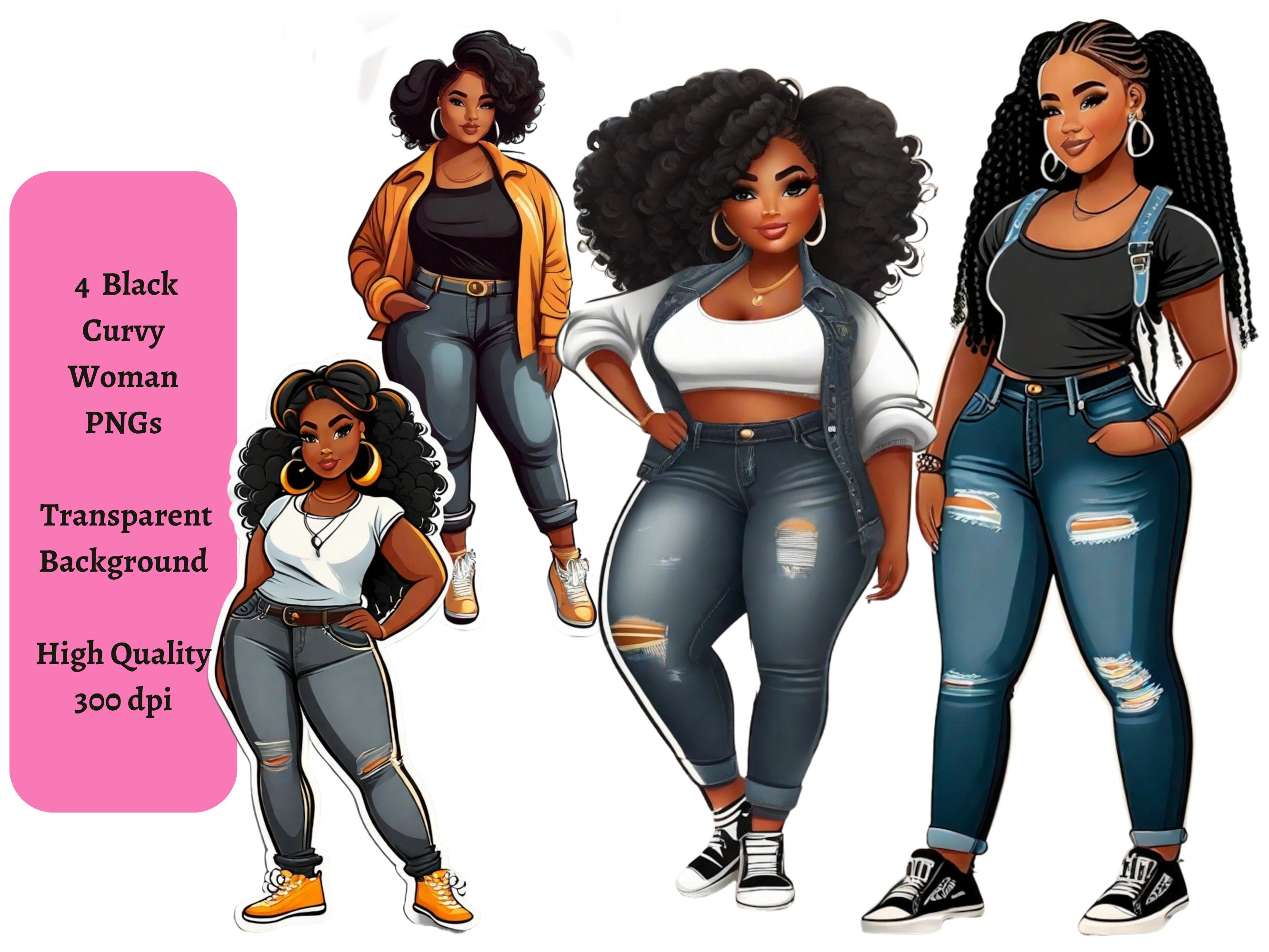 CURVY Girl Clipart, Plus-size Black Girl, Fashion Girl, Plus-size Girl,  Curvy Black Girl, Melanated Girl, Advance AI Character, Afro Girl 
