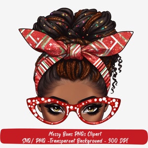 Christmas Afro Messy Bun Black Girl PNG Clipart (Digital Download)