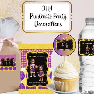 Black Gender Reveal Decorations Kit, DIY Gender Reveal Party, Afro Gender Reveal Party Ideas- Layups or Makeup, Purple and Gold