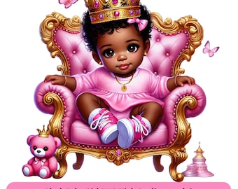 Black Baby Princess PNG Clipart: Birthday Party Designs (Digital Download)