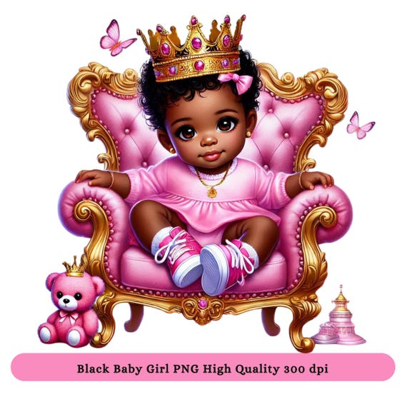 Black Baby Princess PNG Clipart: Birthday Party Designs (Digital Download)