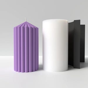 Medium Ribbed Pillar Candle Silicone Mold – Reusable Candle Making Mould for DIY Soy Wax & Beeswax – Sculpture , Soy Wax Candle Mold