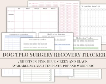 Dog TPLO Surgery Recovery Tracker: Pet Care Planner Printable (Digital Download)