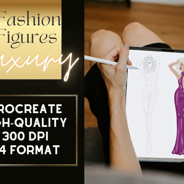 Fashion Figures Templates for Luxury Styles • Procreate and Photoshop Files  • 4 Skin Tones & Hair • Digital Download