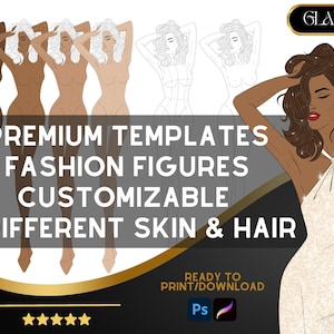 Fashion Croquis Figures Templates for Luxury Styles • Procreate and Photoshop Files  • 4 Skin Tones & Hair • Digital Download