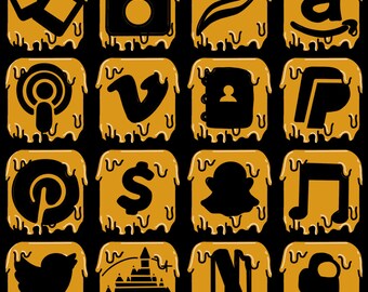 Yellow and black grunge trippy melting icons