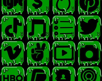 Trippy green and black grunge icons ios14