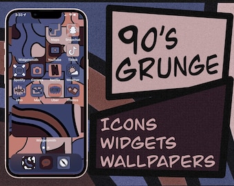 90s grunge dark icons blue, purple, cartoon, edgy, 80s, dark colors, ios 15 ios 14