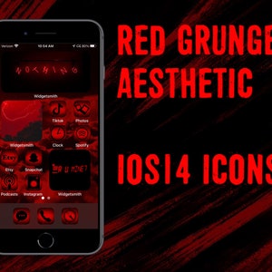 Red grunge aesthetic 100 icons ios14 apps icon pack widgets and wallpapers zdjęcie 1