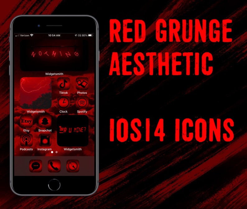 Red grunge aesthetic 100 icons ios14 apps icon pack widgets and wallpapers zdjęcie 1
