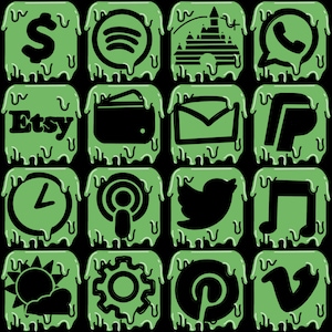 Sage green and black grunge icons