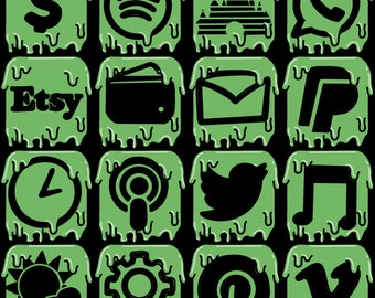 Sage green and black grunge icons