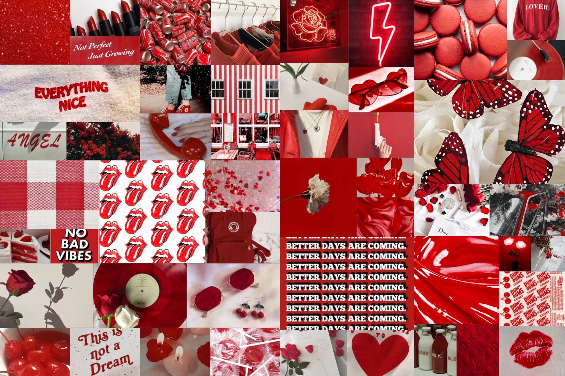 Red and White aesthetic wall collage kit | Etsy