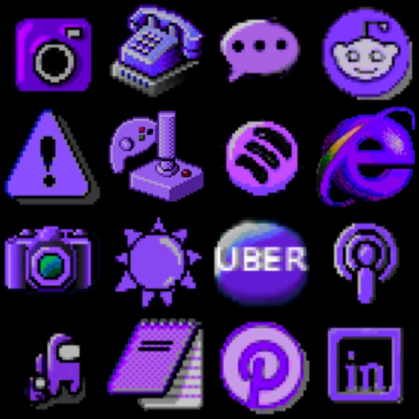 Retro grunge paarse esthetische ios 14 iconen, windows 98 iconen homescreen