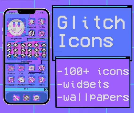 Glitch Icons Ios 15 iPhone Widgets and Wallpaper, Vaporwave