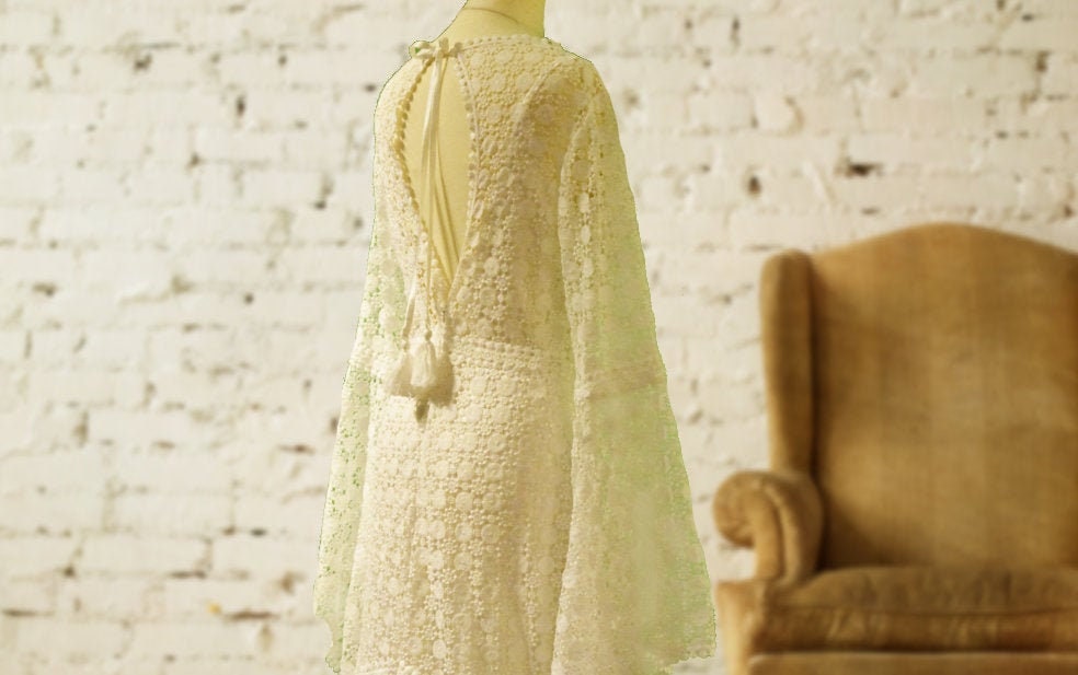 boho kimono wedding dress Flare Long Sleeve Boho Wedding Dresses Fringes Bohemian GYPSY Bridal Gowns Tassel V Neck