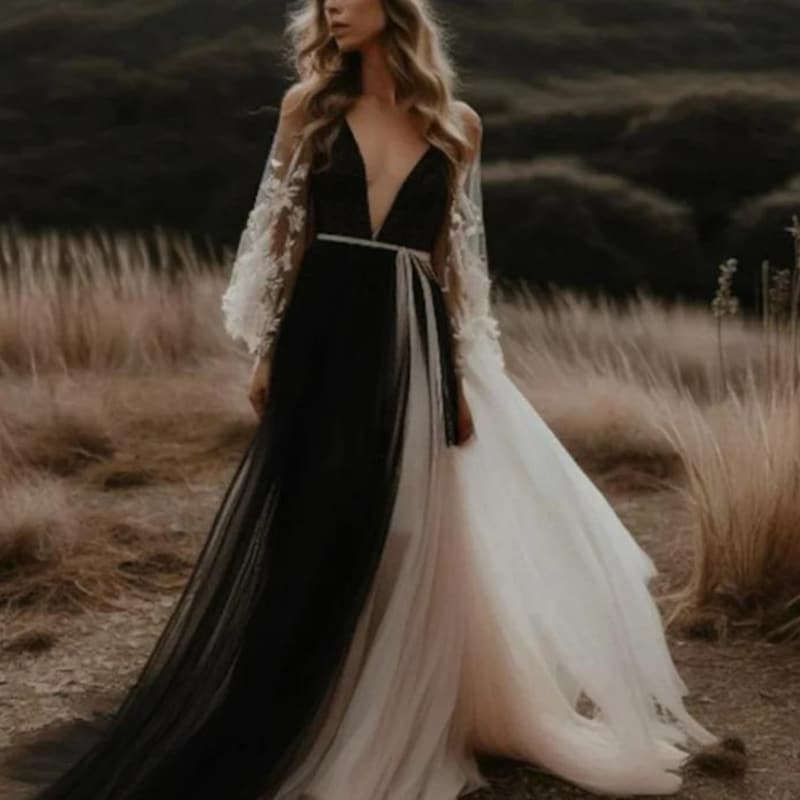 Black Boho Wedding Dress - Etsy