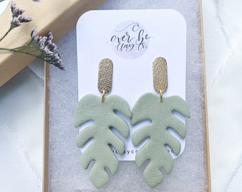Clay Earrings- Textured Statement Leaf Earrings- Handmade, Lightweight Polymer Clay Earrings // Polymer Earrings// Handmade Earrings