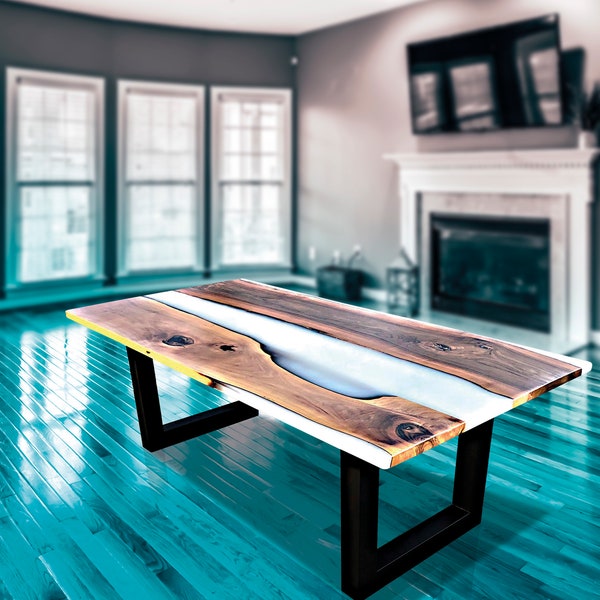 Epoxy Dining Table Live Edge Olive Wood, Handmade in Italy