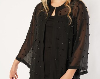 black chiffon jacket plus size