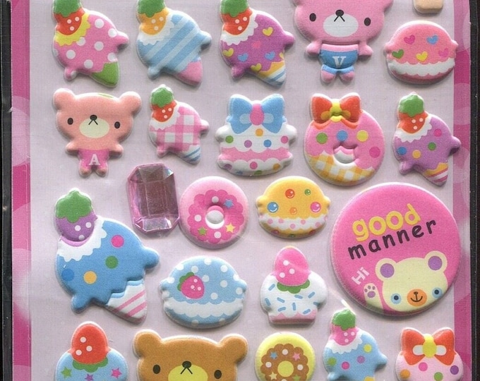 Kawaii 3D Puffy Pastel Stickers Teddy Bears & Sweets Etsy