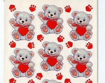 Vintage Hallmark Teddy Bear Valentine's Hearts Sticker Sheet