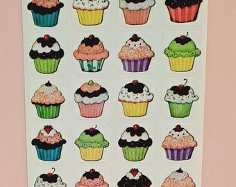 80s 90s Vintage Colorful Cupcakes Desserts Sticker Sheet