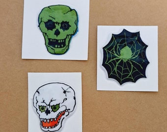70s 80s Vintage Puffy Halloween Sticker You Pick:  Skull Spider Rare