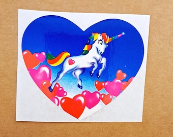 80s Vintage Lisa Frank Sticker ~ Rainbow Unicorn Heart ~ Jumbo Sticker