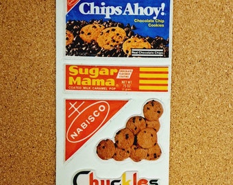 80s Vintage Nabisco Puffy Stickers ~ Gordy Intl ~ Chips Ahoy Cookies, Sugar Mama, Chuckles Candy