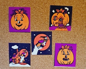 RARE 70s Hallmark Halloween Stickers: Witch, Pumpkins, Haunted House