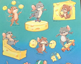 80s Vintage Mouse Mice and Cheese Stinky Scratch and Sniff Stickers - Hallmark