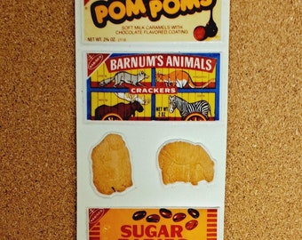 80s Vintage Nabisco Puffy Stickers: Animal Crackers, Pom Poms, Sugar Babies