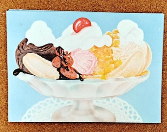 Vintage 80s Dessert Stationery ~ Ice Cream Sundae Banana Split ~ 4 Sheets