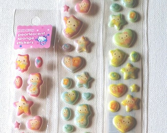 RARE Vintage Sanrio Hello Kitty Pastel Pearlescent Puffy Sponge Mini Sticker Strip ~ NIP