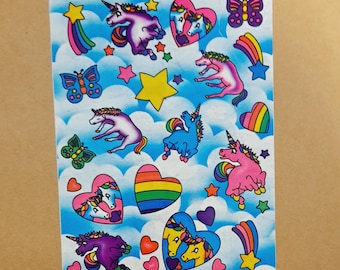 80s Vintage Lisa Frank Markie Rainbow Unicorn Stickers - S123 - Complete