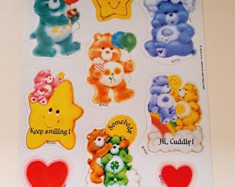 80s Vintage AGC Care Bear Sticker Sheet ~ Rainbow, Hearts, Stars, Balloons 1984