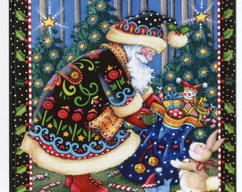6PC Mary Engelbreit Christmas Greeting Cards Woodland Santa Claus