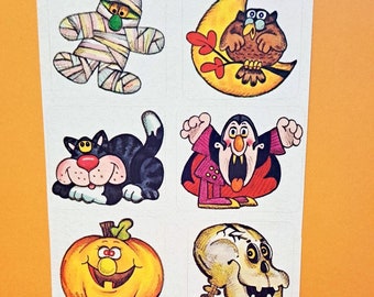 Vintage 80s Halloween Stickers, Mummy, Owl, Vampire